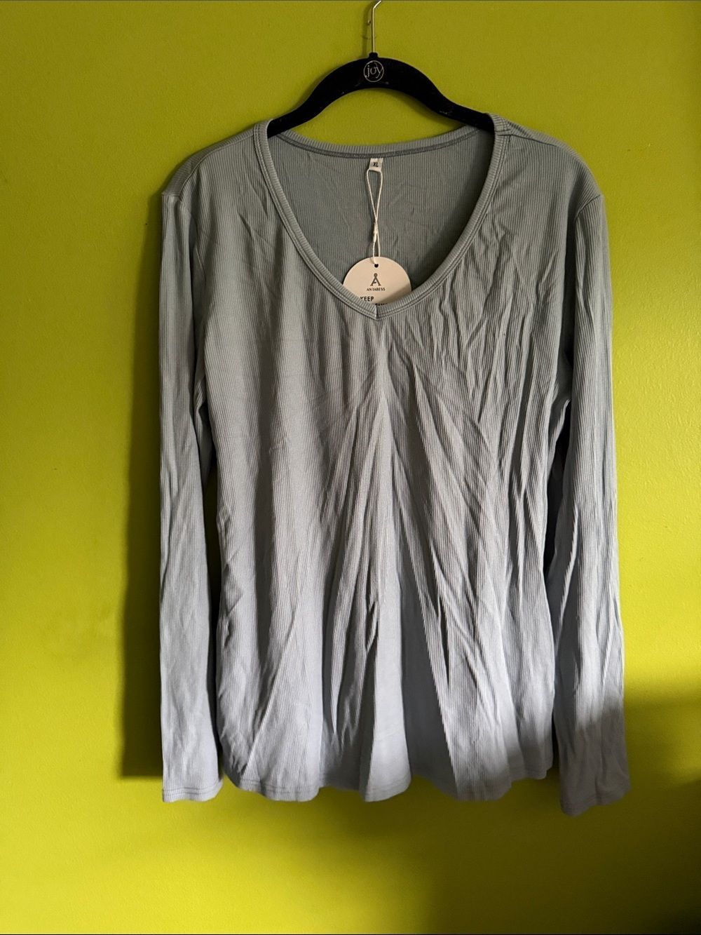 NWT Anrabess Blue Ribbed Stretch V Neck Long Sleeve Top Shirt Size XL